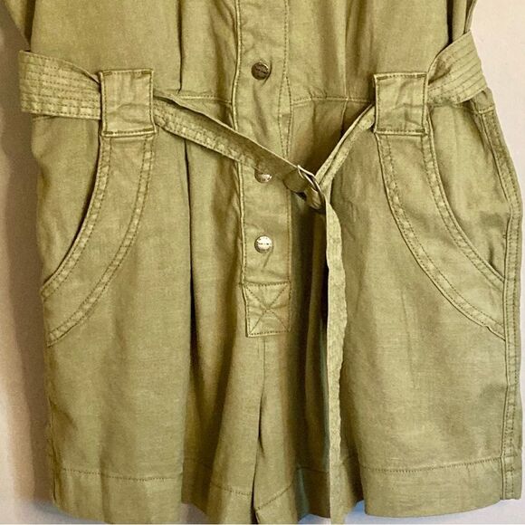 NEW Current Elliott The Lynwood Romper Shorts Belted Snap Front Khaki Size L - Picture 10 of 16